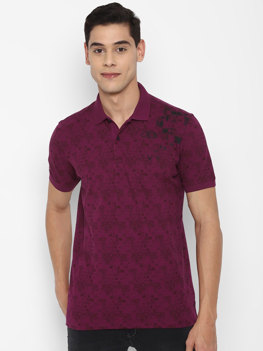 

Allen Solly Men Purple Printed Pure Cotton Polo Collar T-shirt