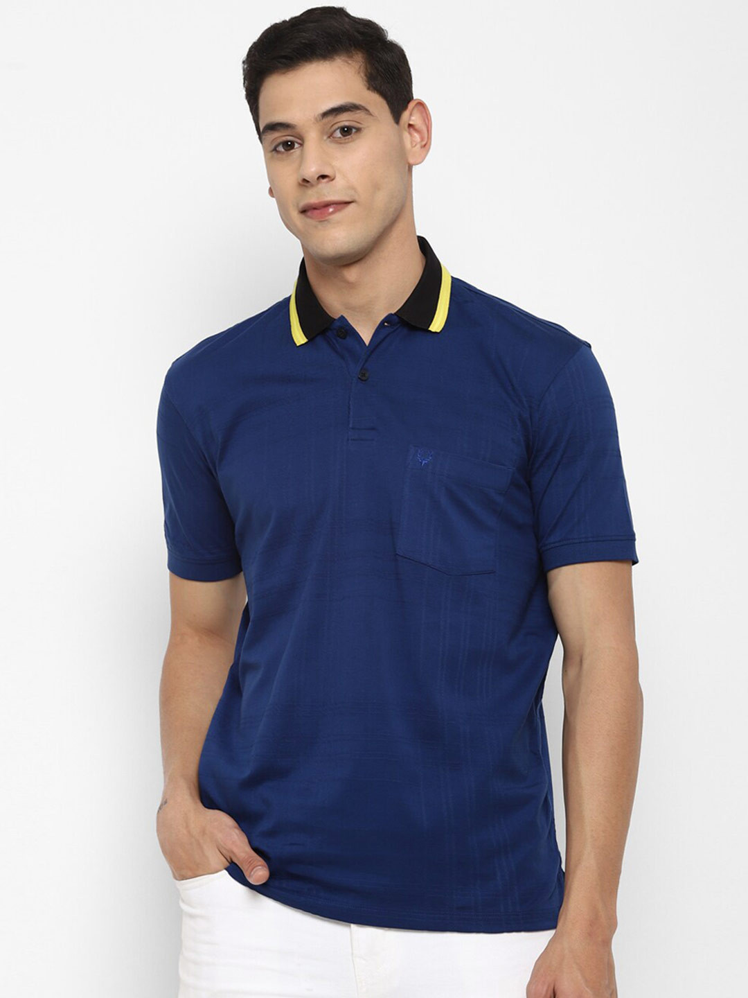 

Allen Solly Men Navy Blue Polo Collar Pure Cotton T-shirt