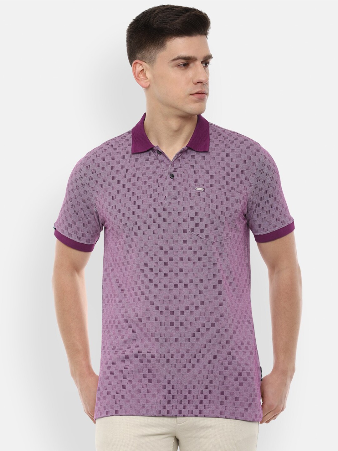 

Van Heusen Men Purple Printed Polo Collar Pure Cotton T-shirt