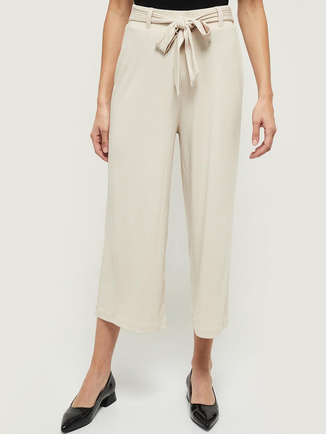 

max Women Beige Striped Culottes Trousers