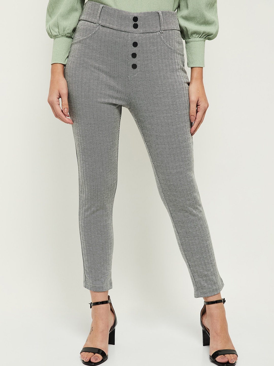 

max Women Grey Textured Trousers
