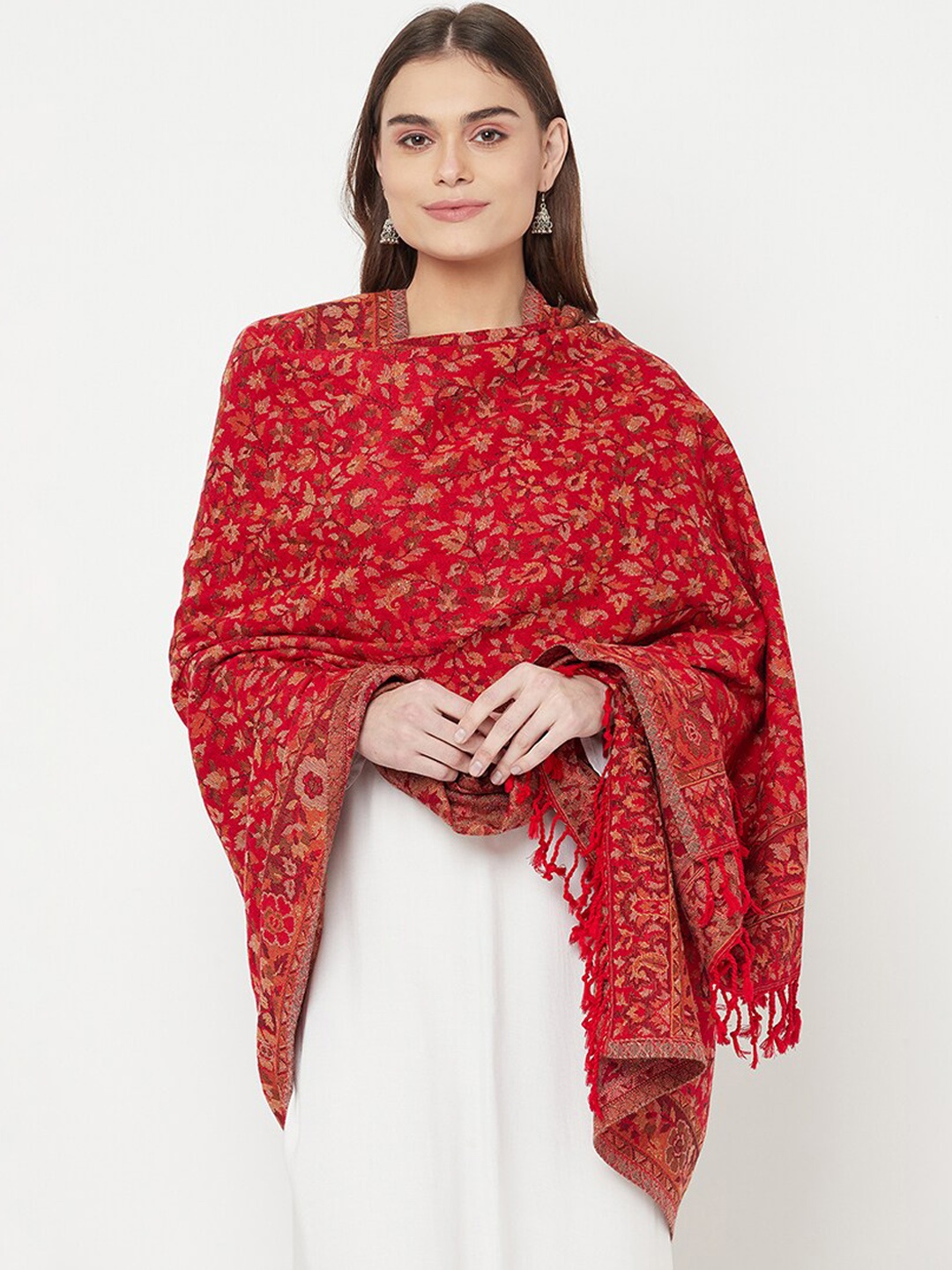 

Safaa Women Red & Brown Woven Design Acrylic Shawl