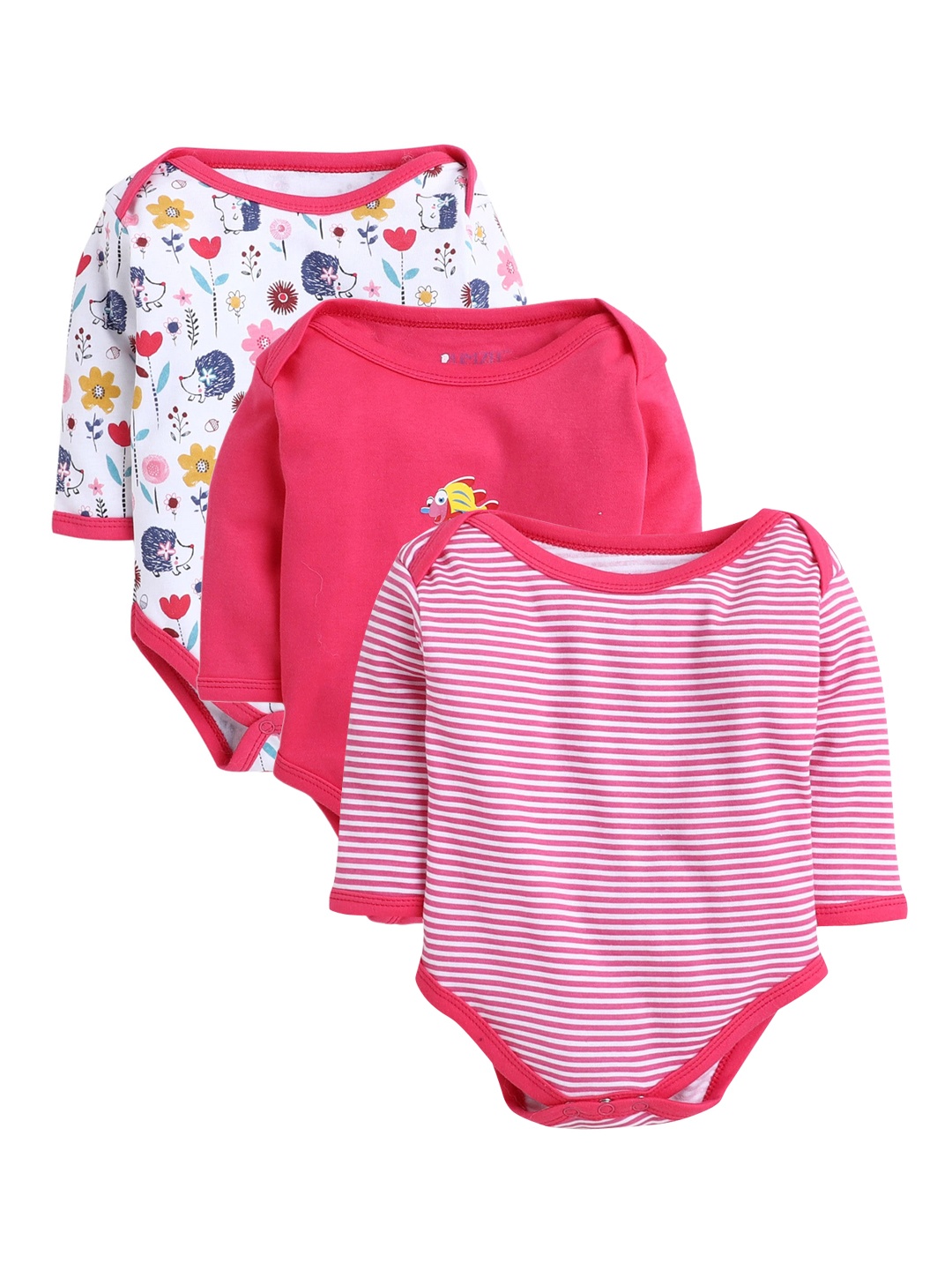 

BUMZEE Infants Girls Pack Of 3 Pure Cotton Bodysuits, Pink