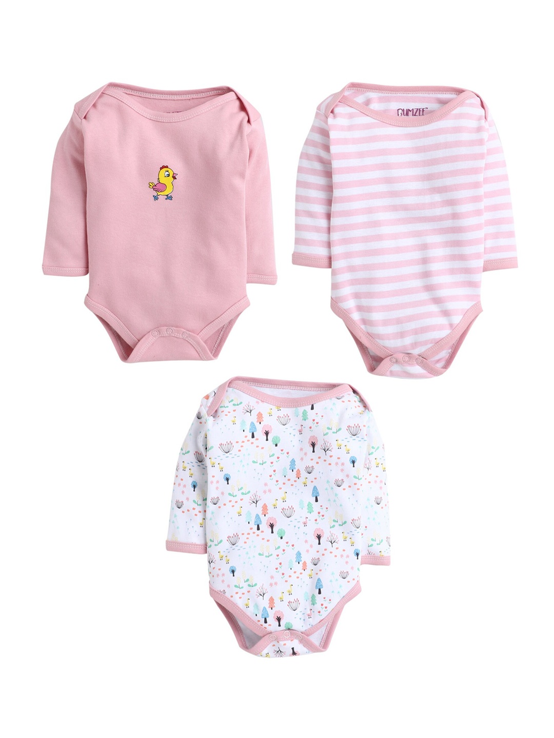 

BUMZEE Infant Girls Pack Of 3 Printed Cotton Bodysuits, Pink
