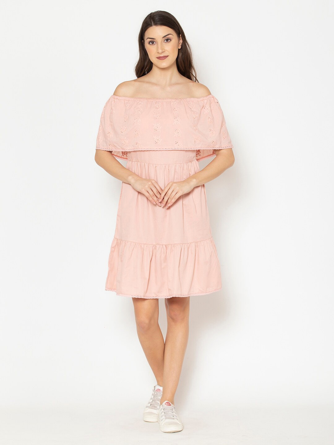 

Modriba Peach-Coloured Off-Shoulder Dress