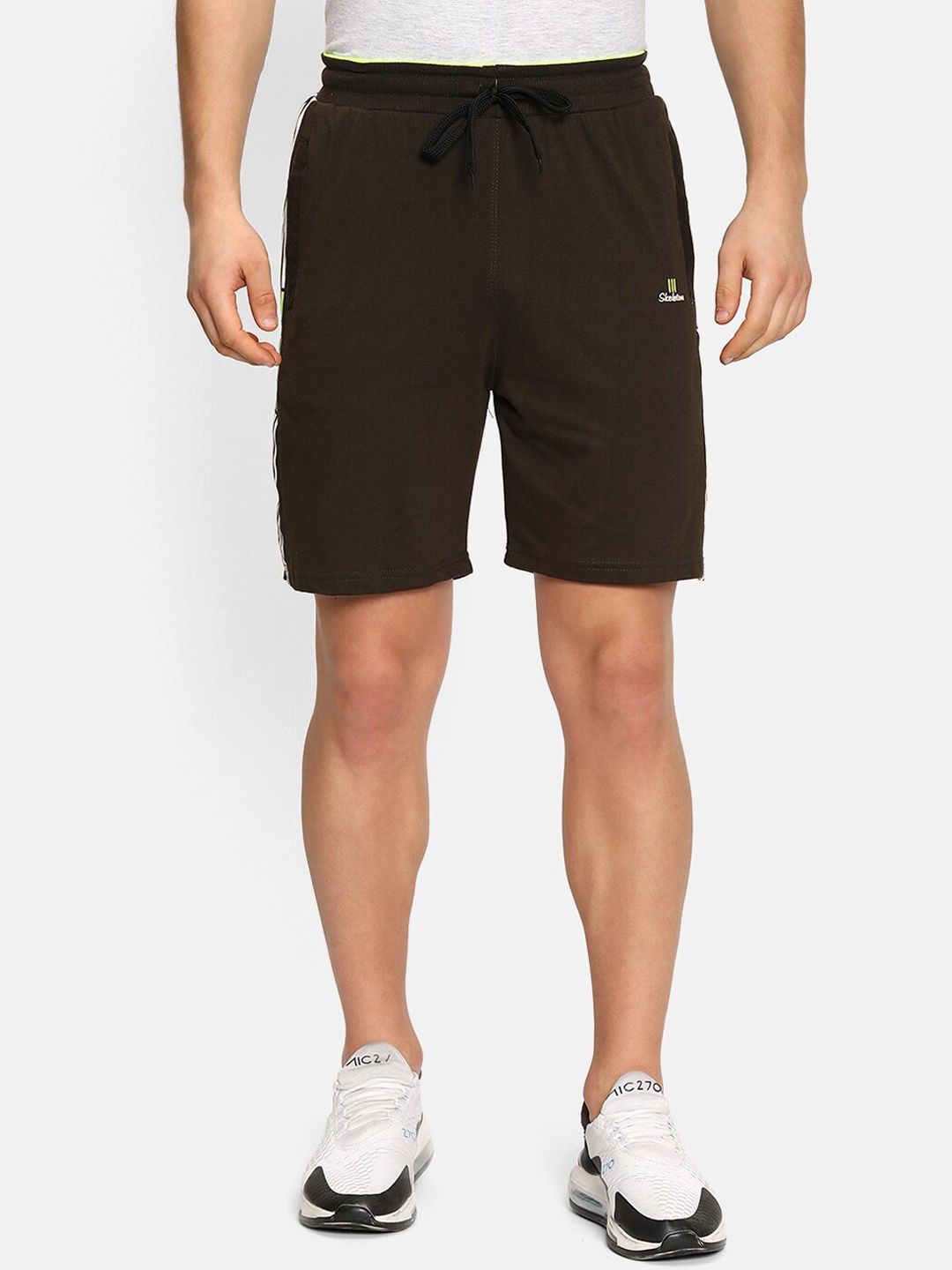 

V2 Value & Variety Men Olive Green Cotton Solid Mid-Rise Shorts with Side Stripes Detail