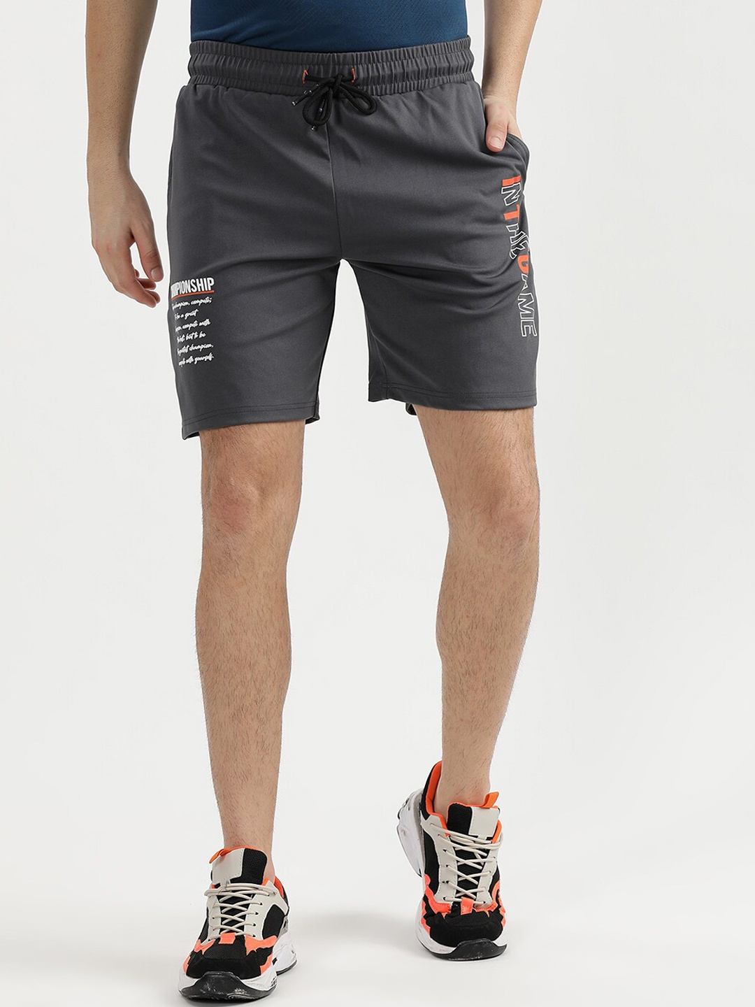 

V2 Value & Variety Men Grey & White Typography Print Mid-Rise Shorts