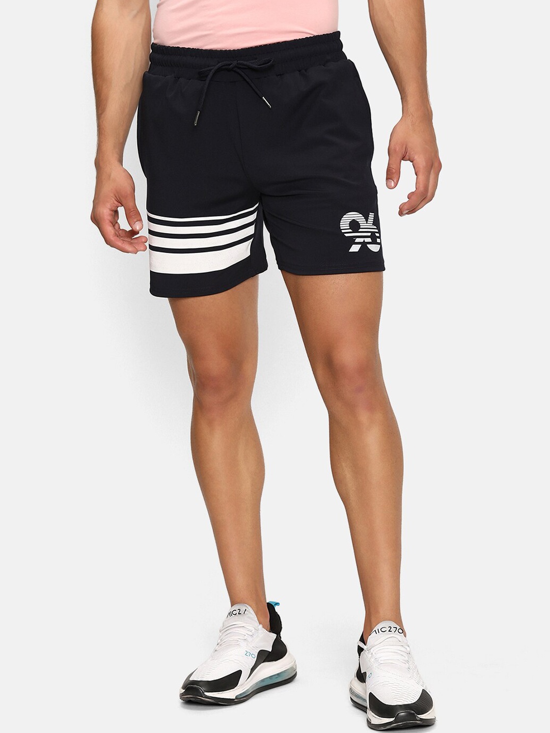 

V2 Value & Variety Men Navy Blue & White Cotton Striped Mid-Rise Shorts