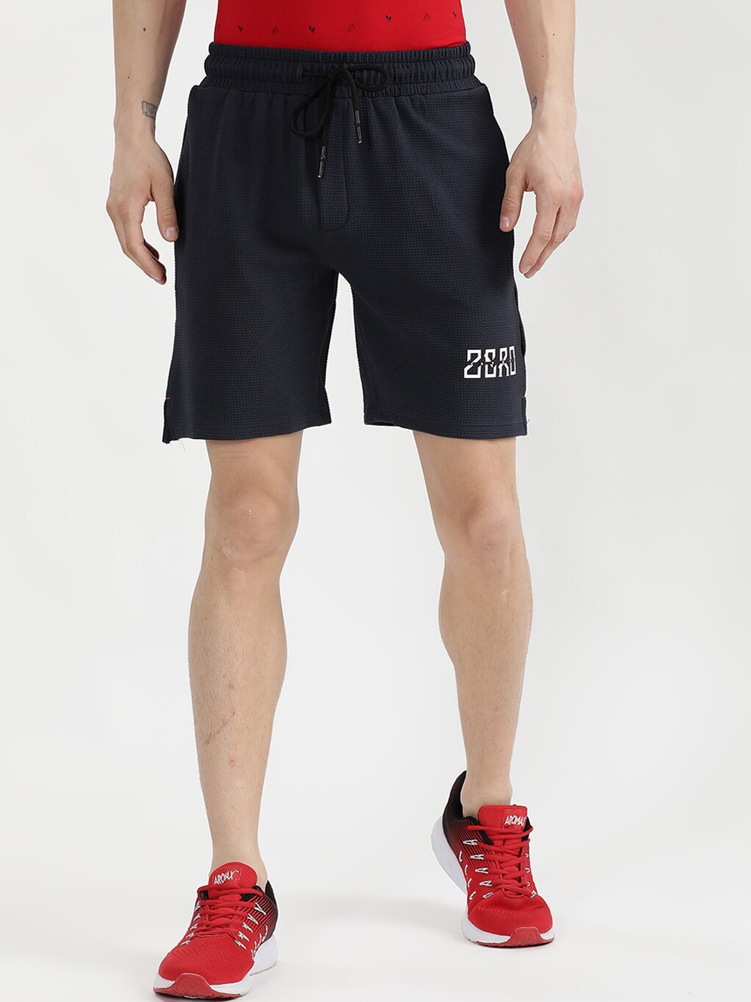 

V2 Value & Variety Men Charcoal Grey Cotton Woven Design Mid-Rise Shorts