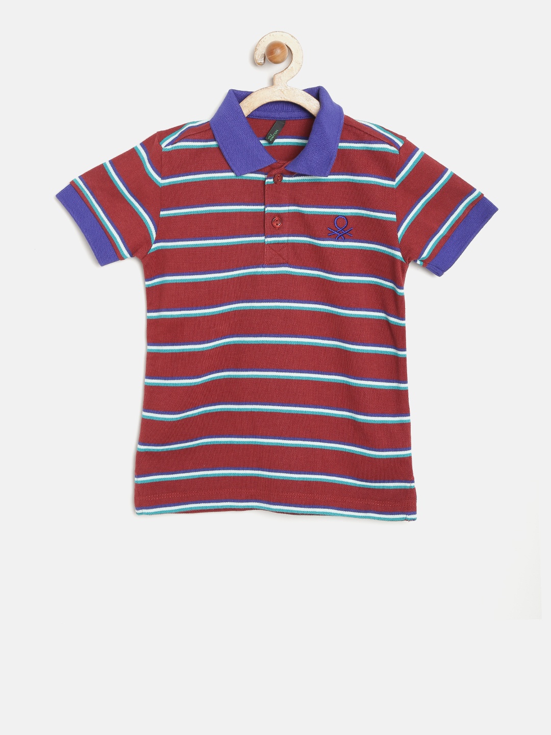 

United Colors of Benetton Boys Rust Brown Striped Polo Collar T-shirt