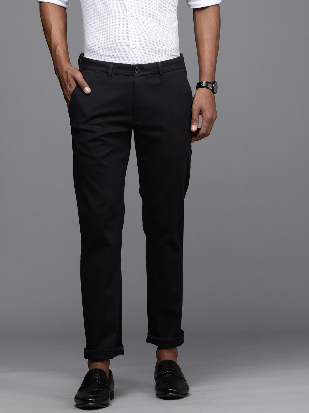 

Louis Philippe Sport Men Navy Blue Tapered Fit Low-Rise Wrinkle Free Trousers