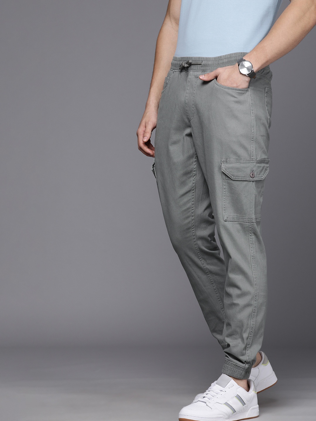 

Louis Philippe Jeans Men Grey Joggers Fit Low-Rise Trousers