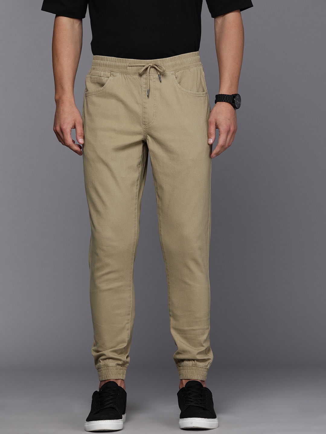 

Louis Philippe Jeans Men Khaki Joggers Fit Low-Rise Trousers