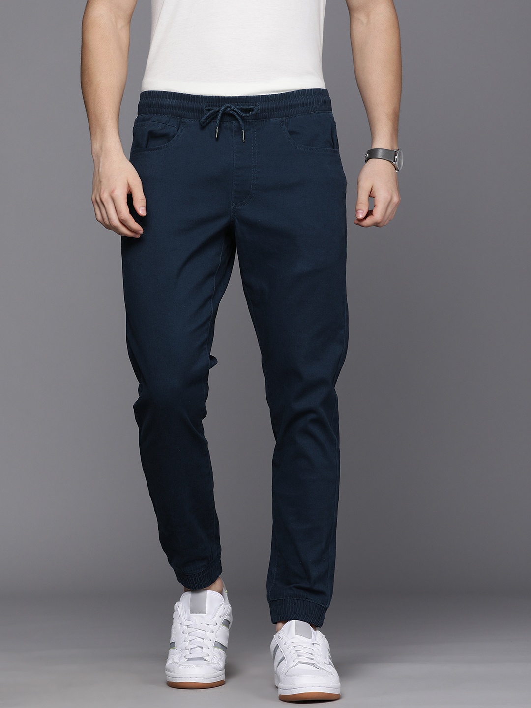 

Louis Philippe Jeans Men Navy Blue Joggers Fit Low-Rise Trousers