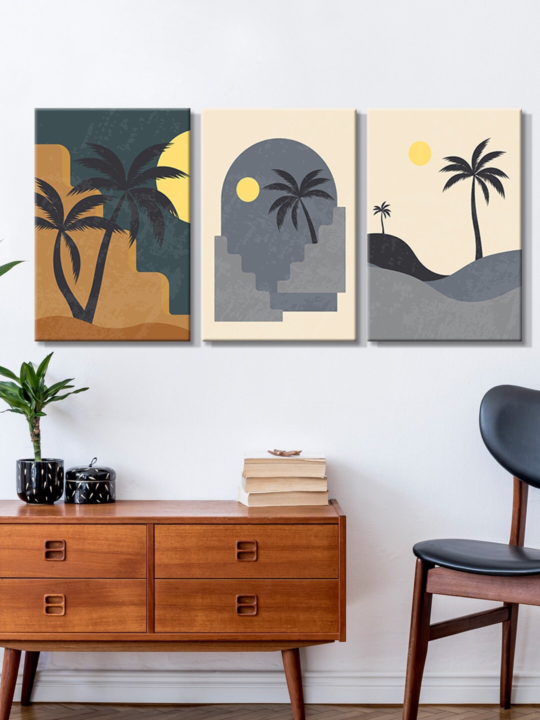 

999Store Set Of 3 Canvas Paintings, Beige
