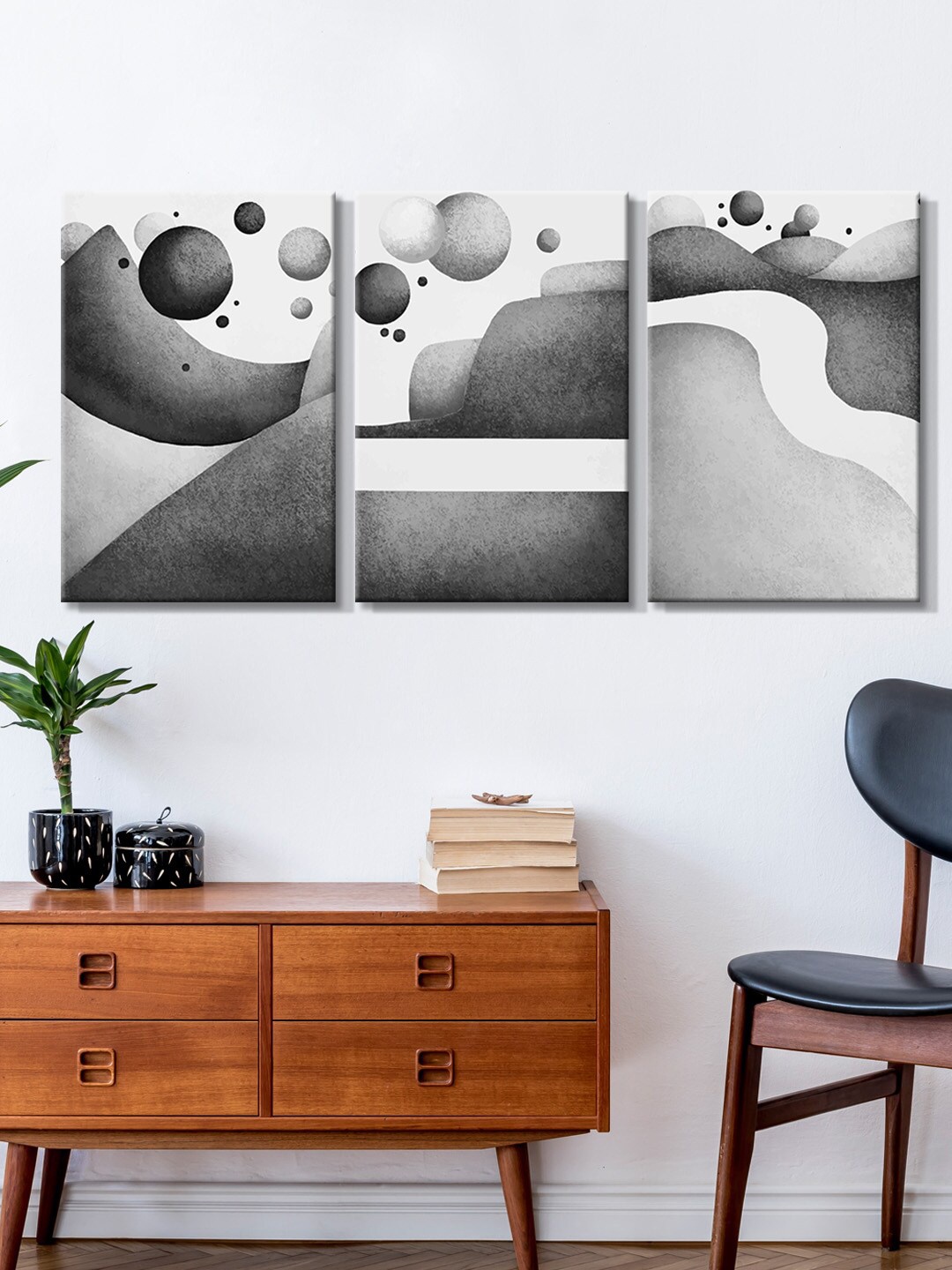 

999Store Set Of 3 Grey Abstract Circle Canvas Painting Wall Art