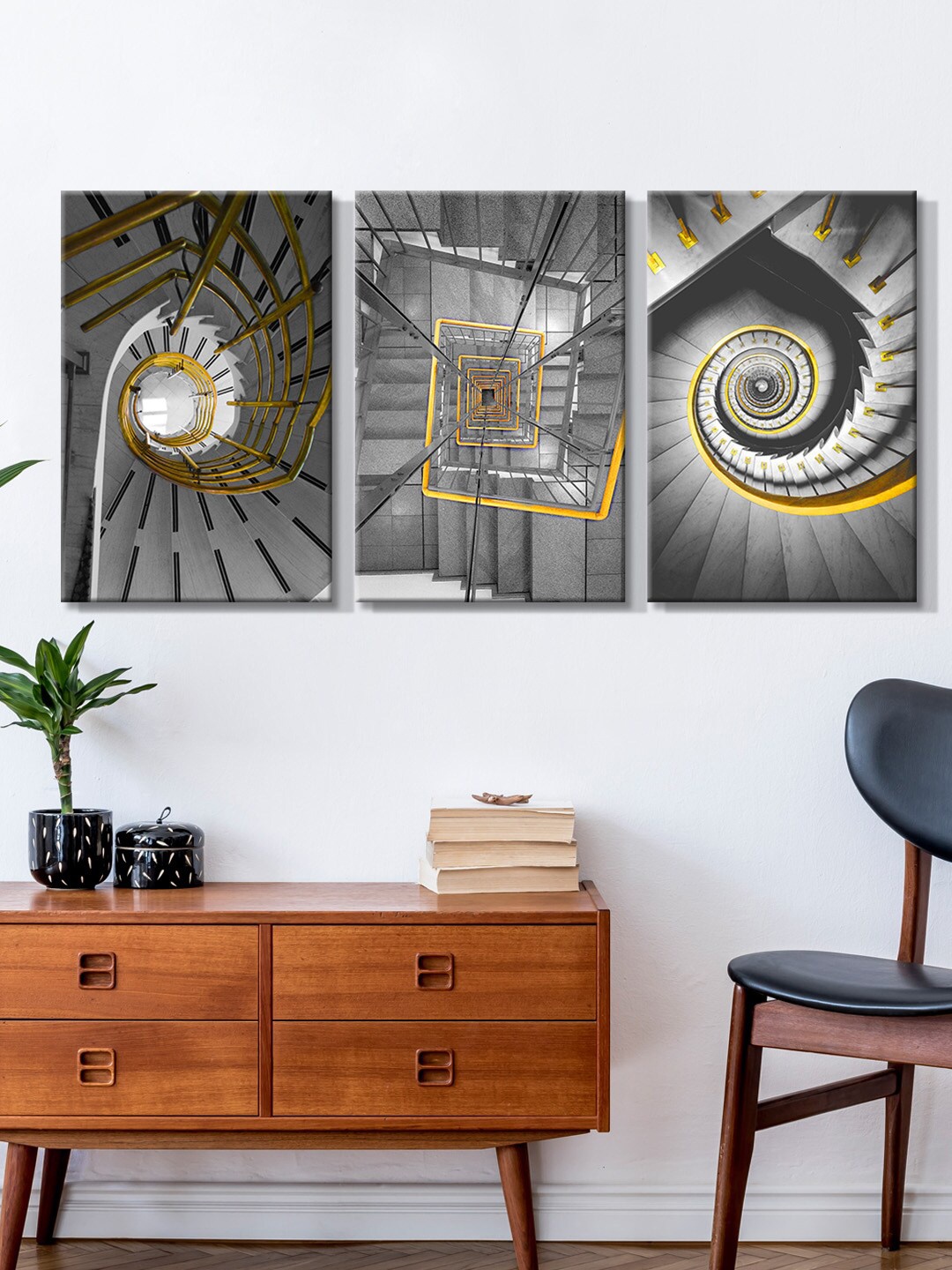 

999Store Set Of 3 Spiral Staircase Painting Framed Wall Art, Grey