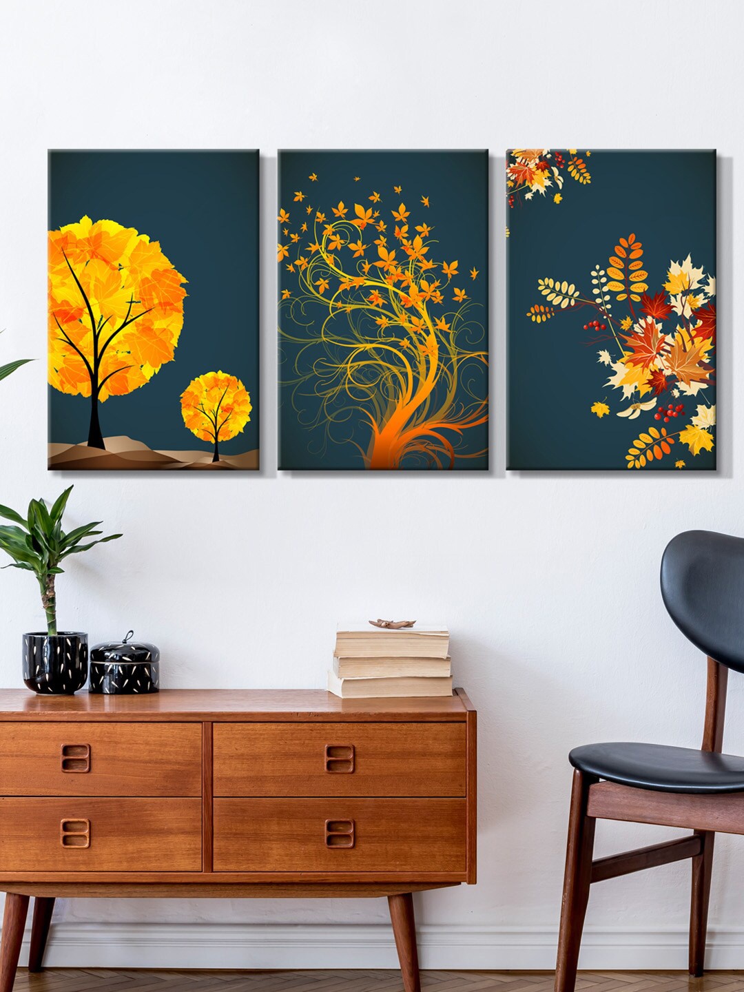 

999Store Set Of 3 Blue & Yellow Canvas Painting Wall Art