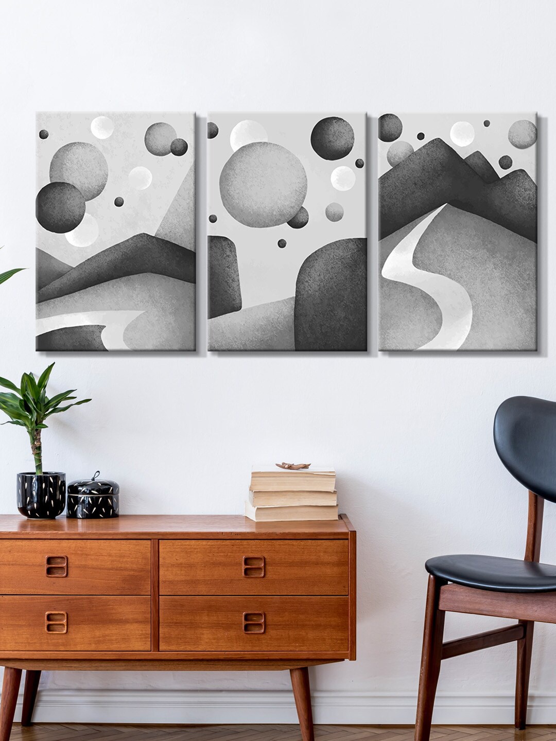 

999Store Set Of 3 Grey Canvas Painting Wall Art