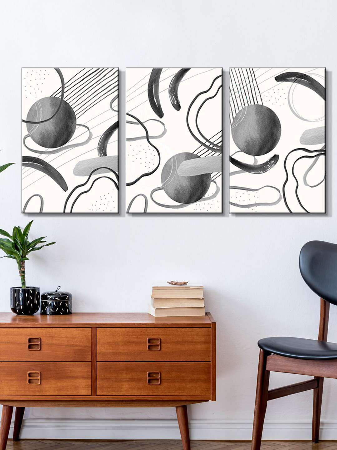 

999Store Set Of 3 White & Grey Canvas Painting Wall Art