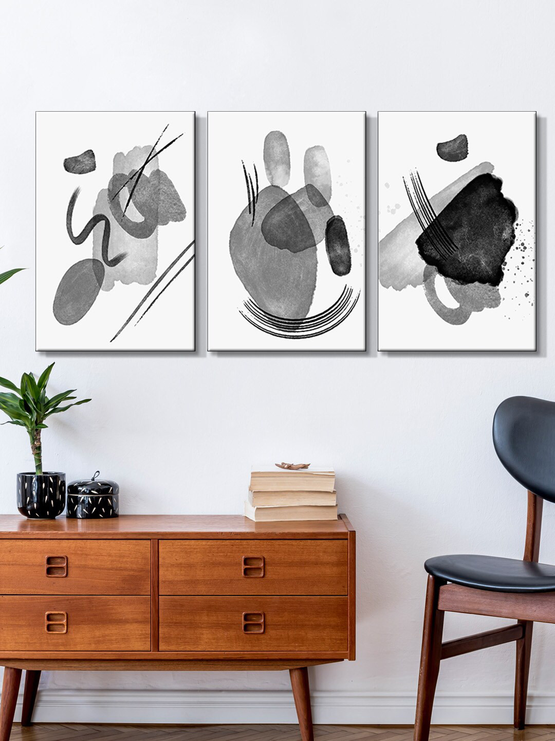 

999Store Set Of 3 White & Grey Canvas Painting Wall Art