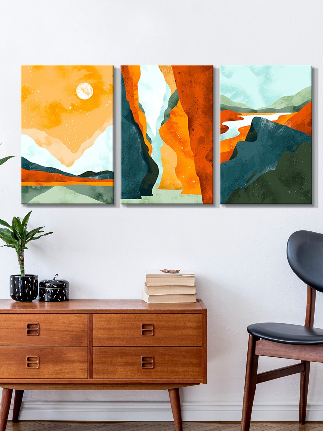 

999Store Set of 3 Grey & Pink Sunset Painting Canvas Wall Art