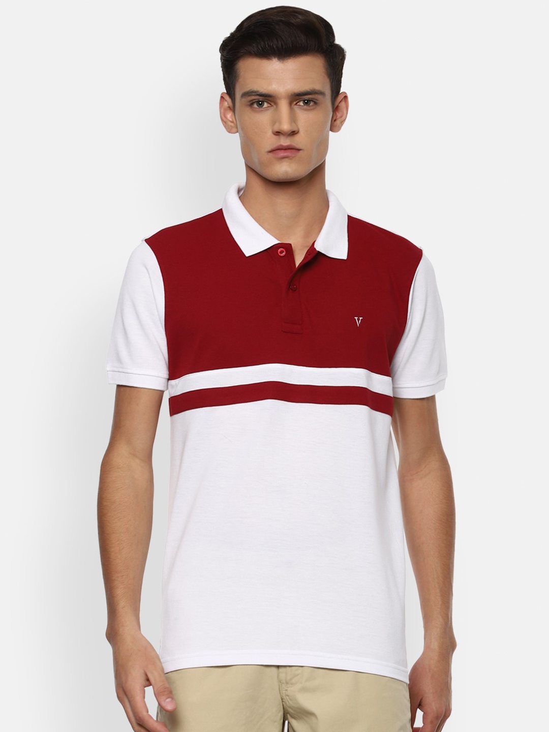 

Van Heusen Sport Men White & Red Colourblocked Polo Collar T-shirt