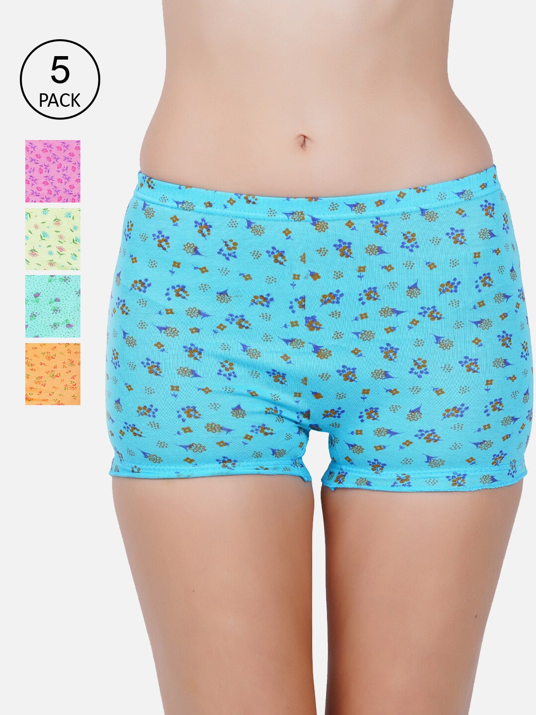 

PRIDE APPAREL Women Pack Of 5 Assorted Pure Cotton Boy Shorts A-Bloomer-05-80