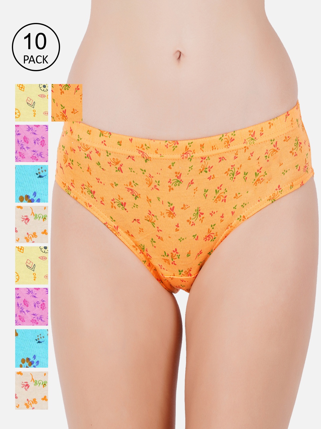 

PRIDE APPAREL Women Pack Of 10 Pure Cotton Hipster Briefs, Assorted