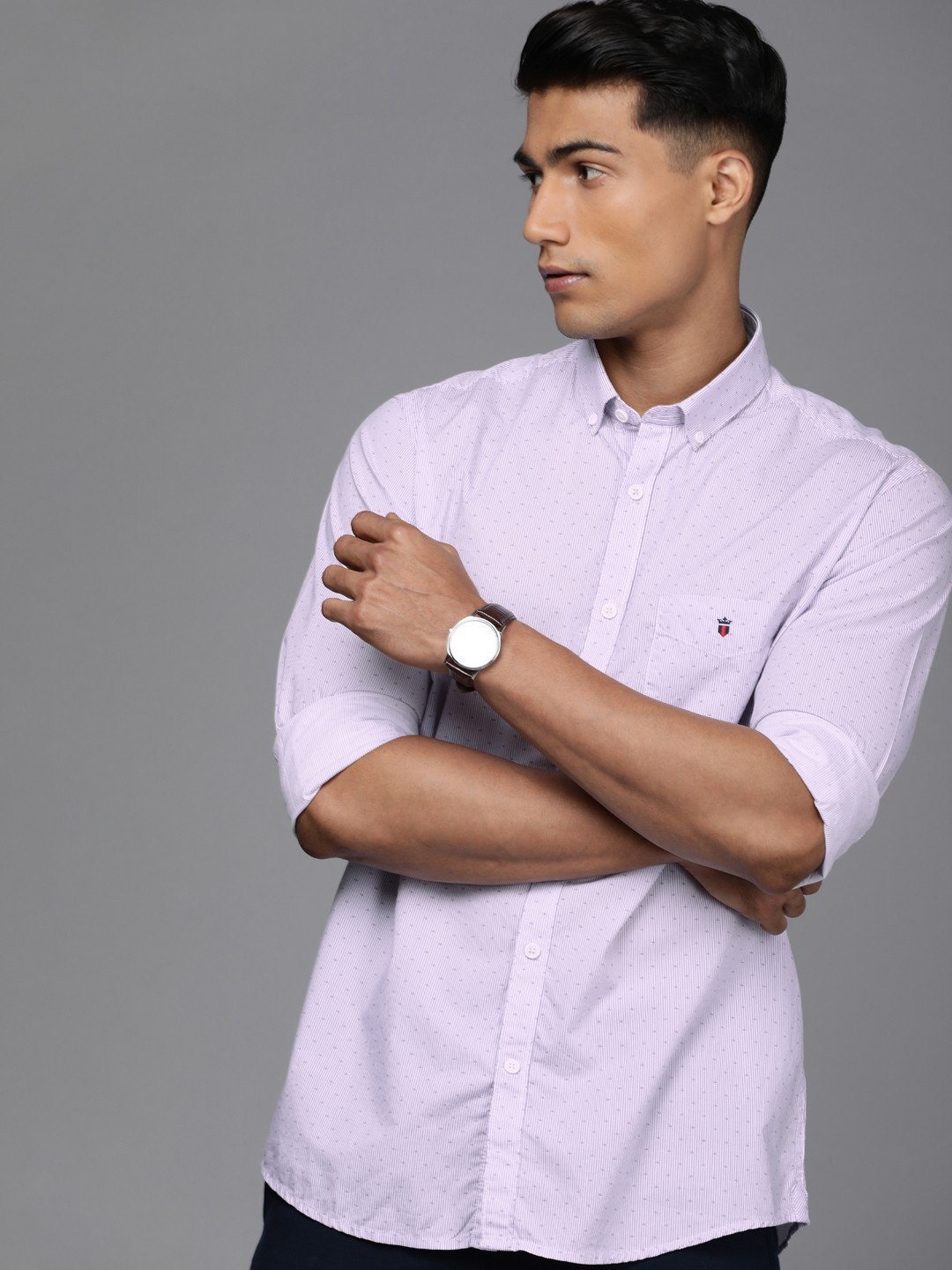 

Louis Philippe Sport Men White & Blue Striped Slim Fit Pure Cotton Casual Shirt