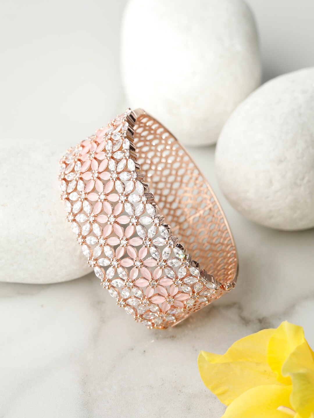 

Priyaasi Women Rose Gold-Plated Brass American Diamond Bangle-Style Bracelet