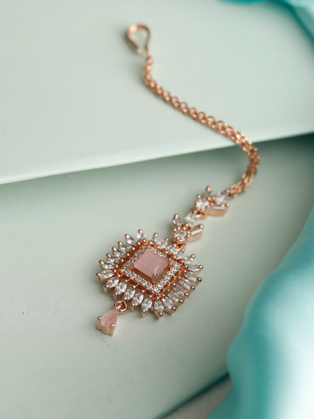 

Priyaasi Pink Rose Gold-Plated AD-Studded Mangtika