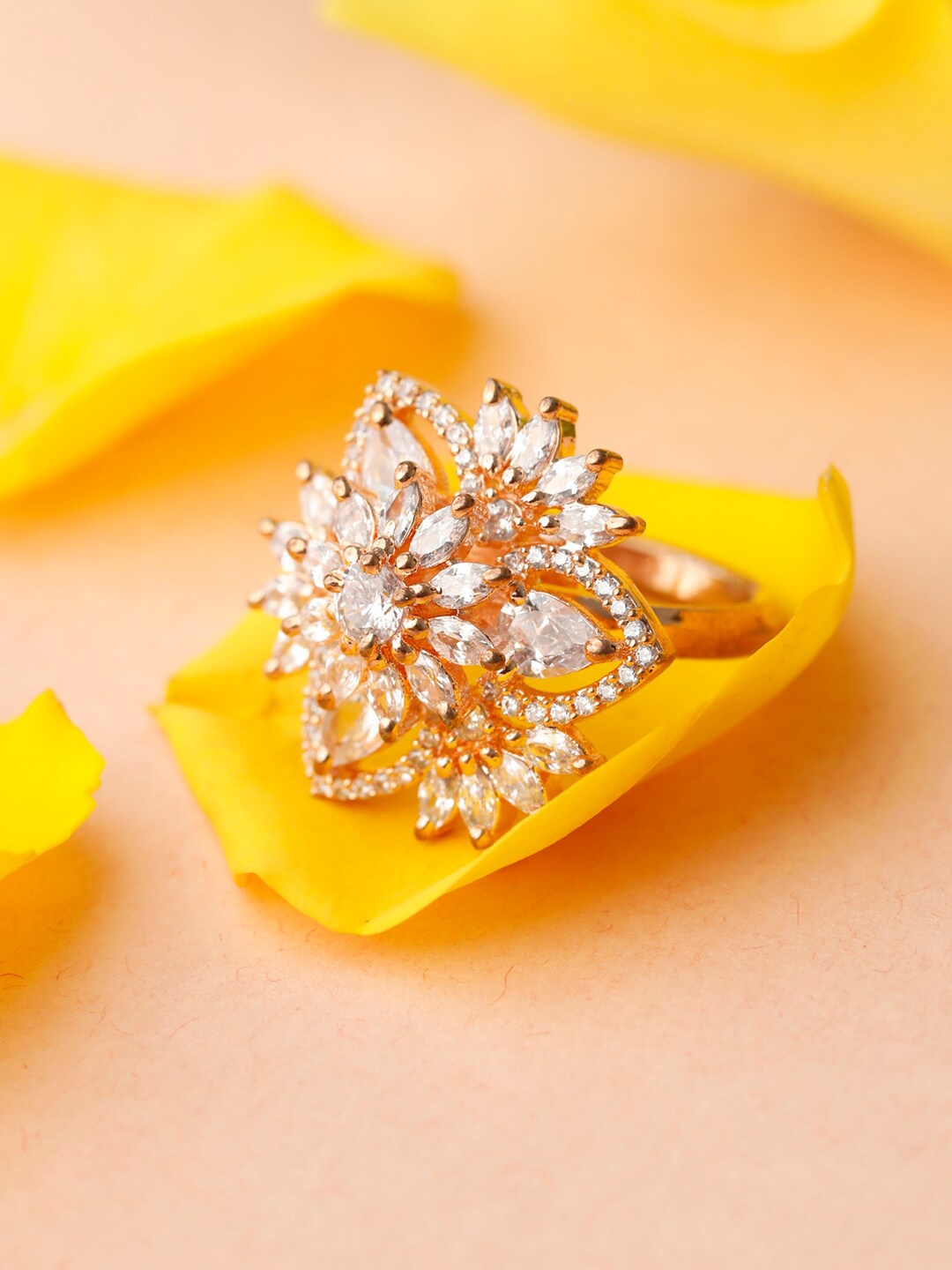 

Priyaasi Rose Gold-Plated AD-Studded Adjustable Finger Ring