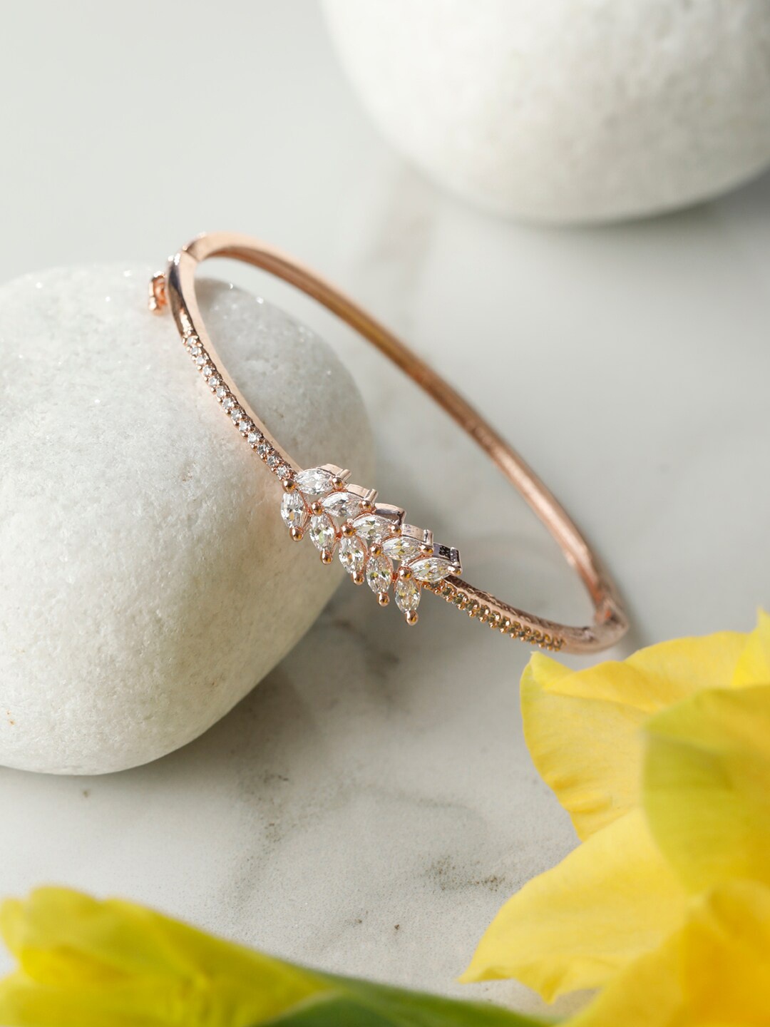 

Priyaasi Women Rose Gold-Toned American Diamond Studded Kada Bracelet