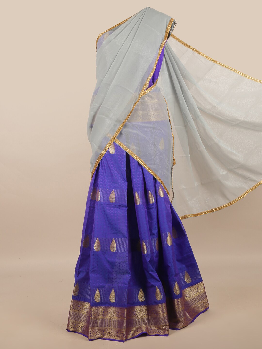 

Pothys Grey & Purple Unstitched Half Saree