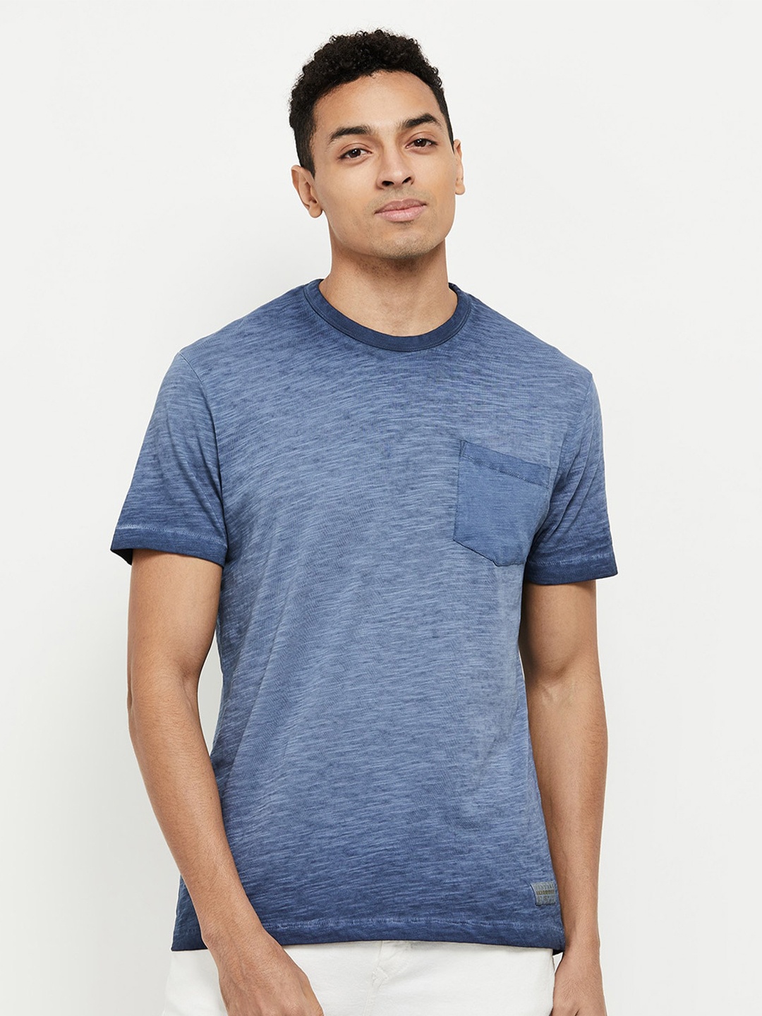 

max Men Navy Blue Pockets Pure Cotton T-shirt