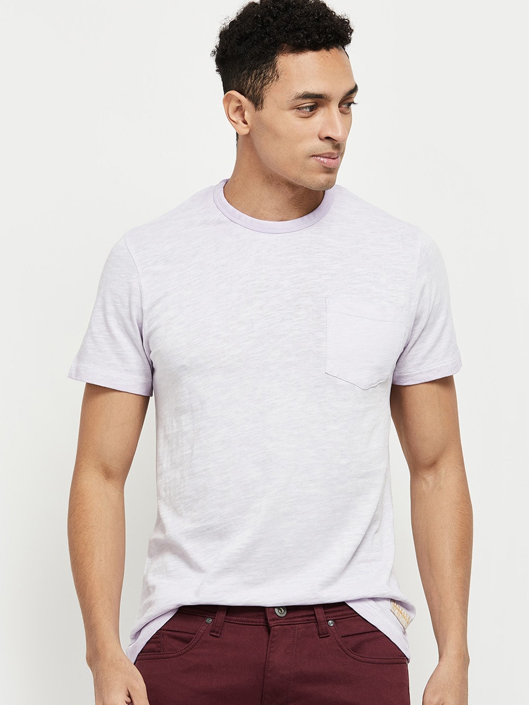 

max Men Lavender Solid Pockets T-shirt