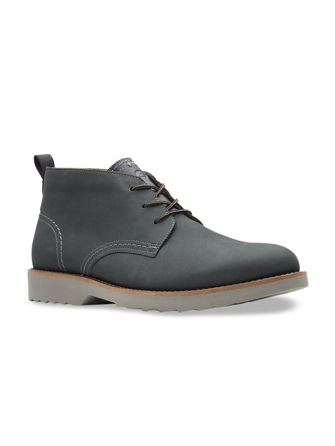 

Clarks Men Grey Nubuck Leather Mid-Top Flat Boots