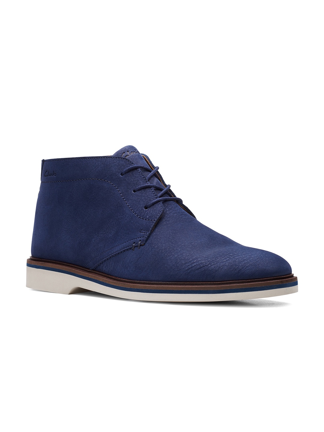 

Clarks Men Navy Blue Nubuck Leather Mid-Top Flat Boots