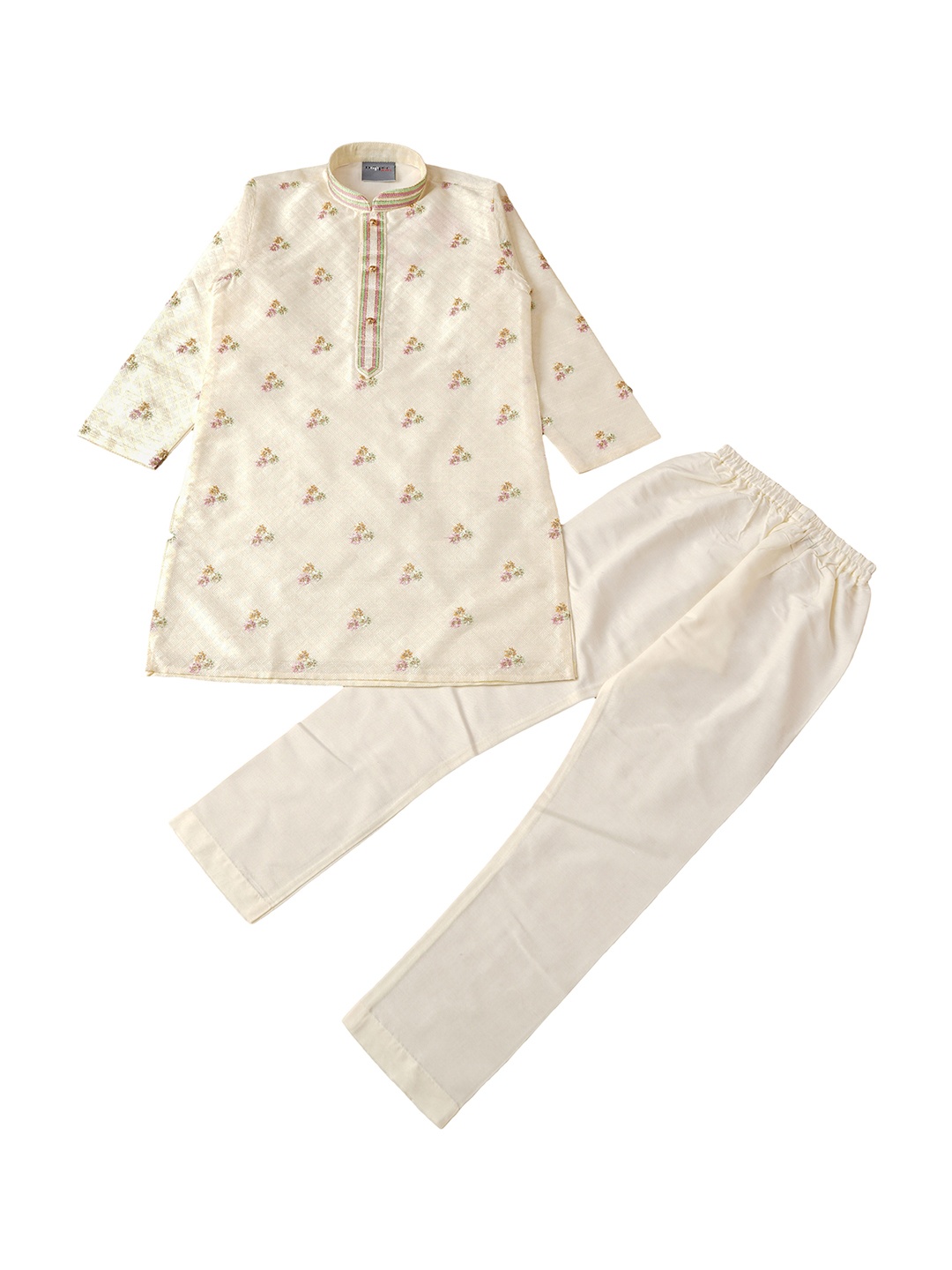 

Dapper dudes Boys Cream-Coloured Ethnic Motifs Embroidered Kurti with Pyjamas