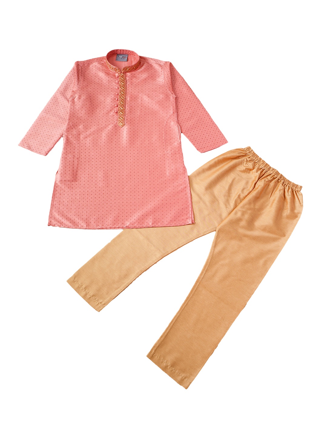 

Dapper dudes Boys Peach-Coloured Embroidered Kurta with Churidar