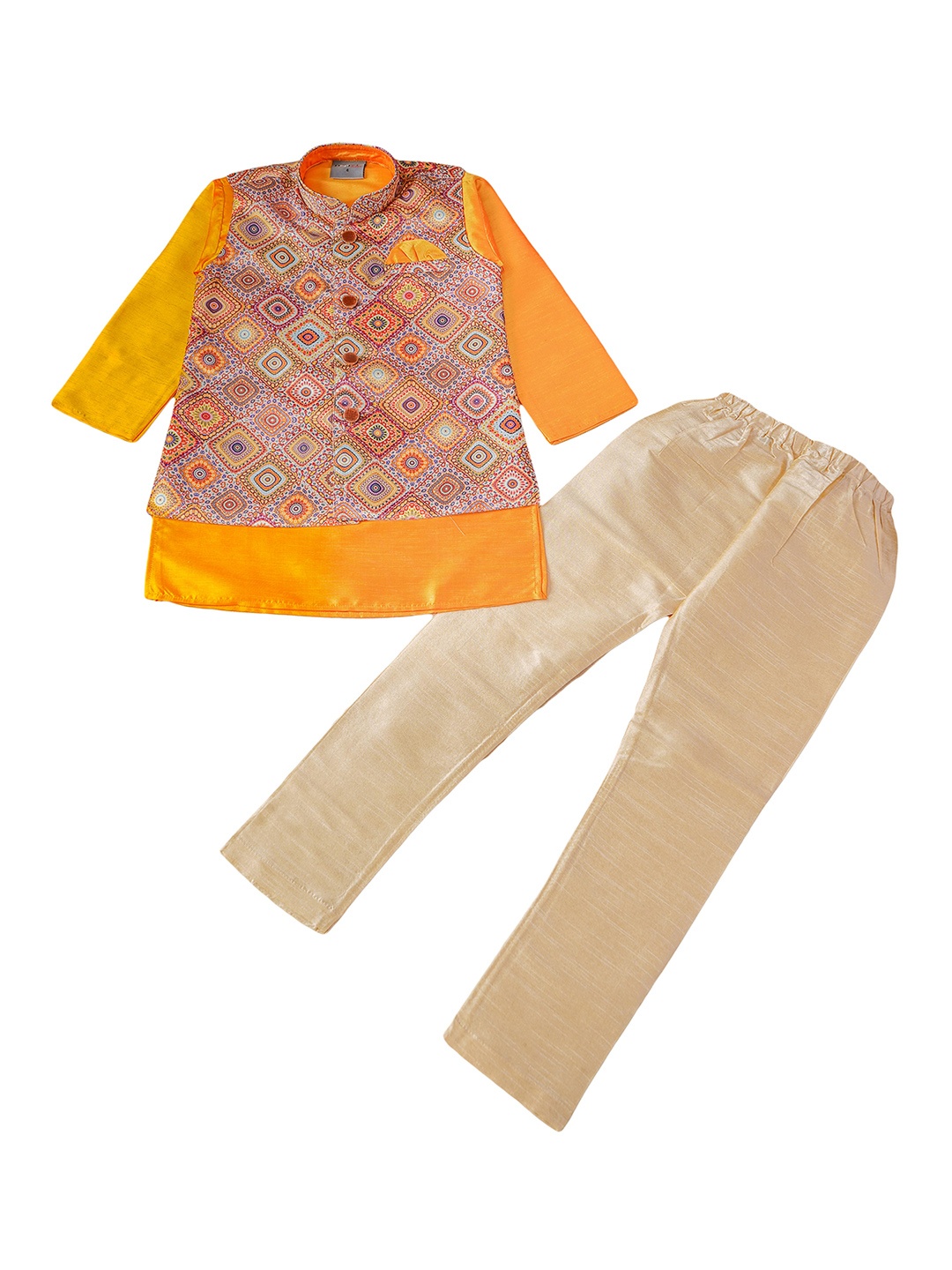 

Dapper dudes Boys Yellow Printed Kurta with Trousers