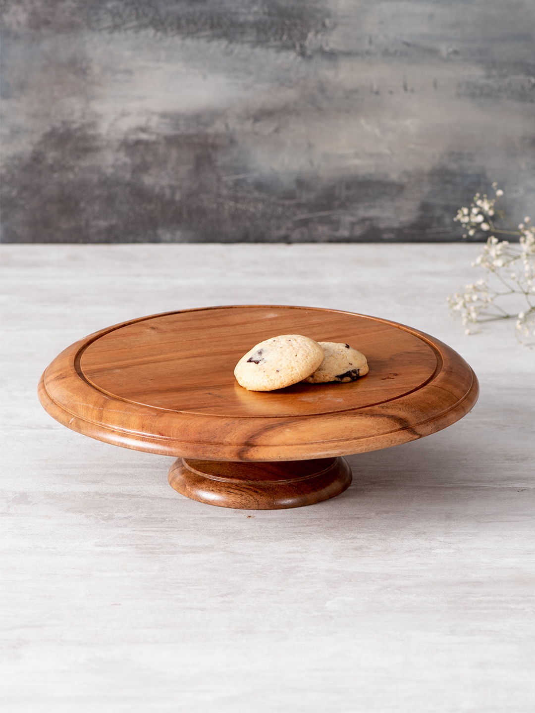 

nestroots Brown Solid Wooden Cake Stand