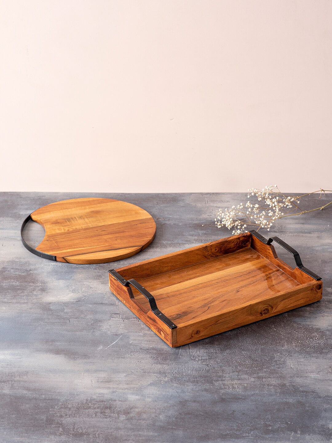 

nestroots Brown Set of 2 Wooden Serving Tray & Serving Platter