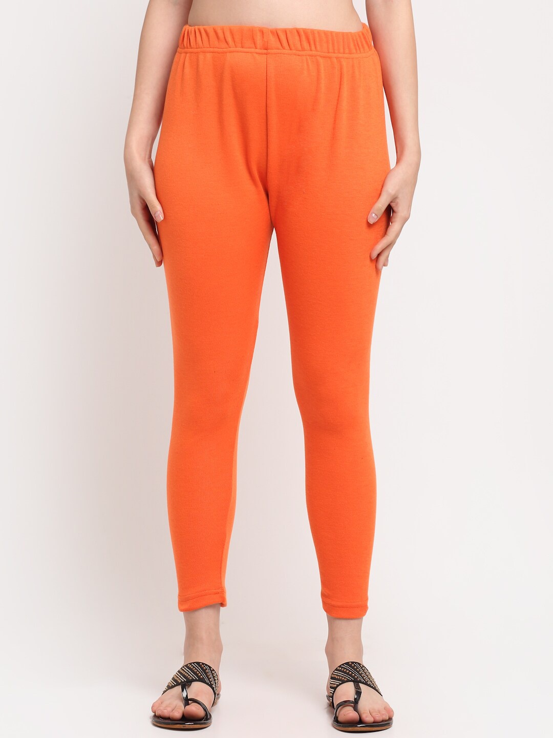 

TAG 7 Women Orange Solid Ankle Length Leggings