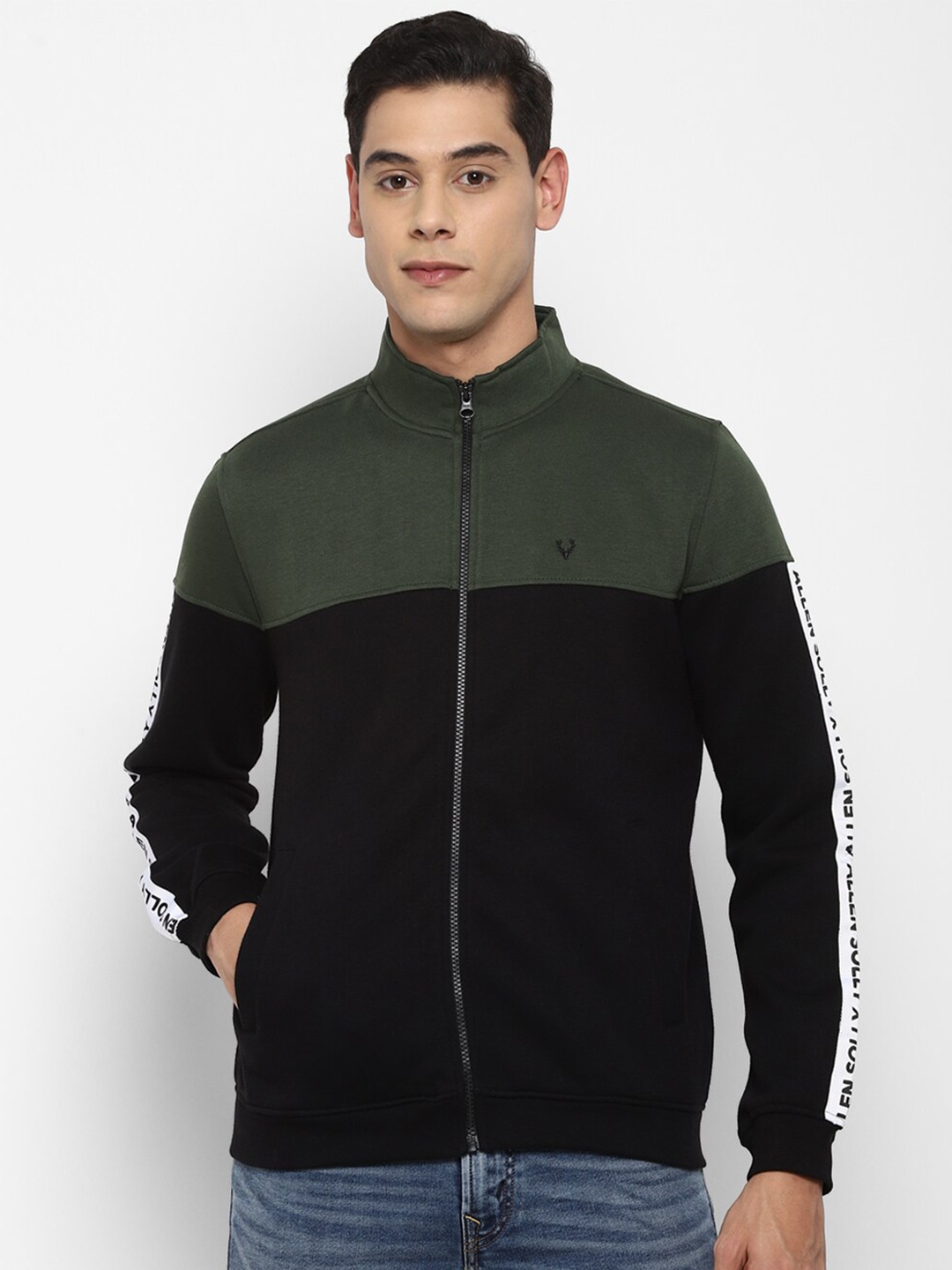 

Allen Solly Men Black & Olive Green Colourblocked Sweatshirt