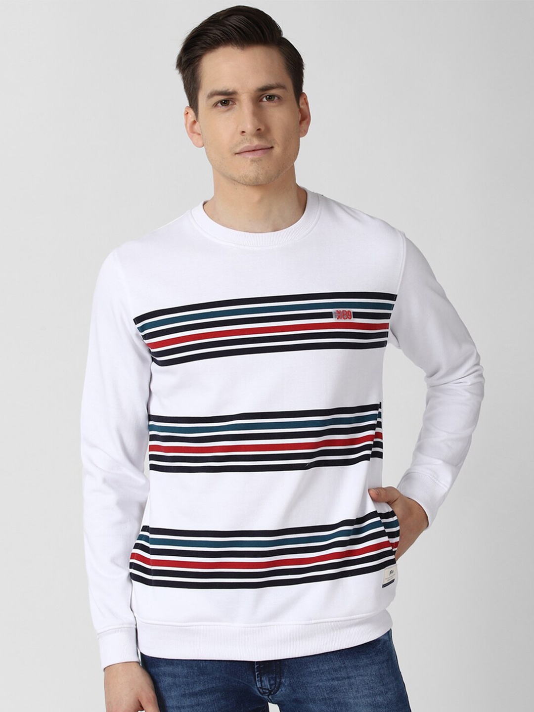 

Peter England Casuals Men White Striped Sweatshirt
