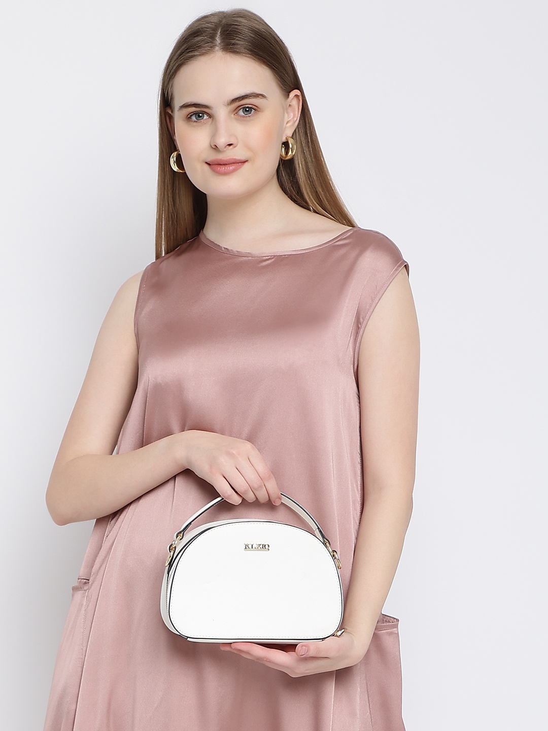 

KLEIO D Shape Structured Top Handle Bag, Off white