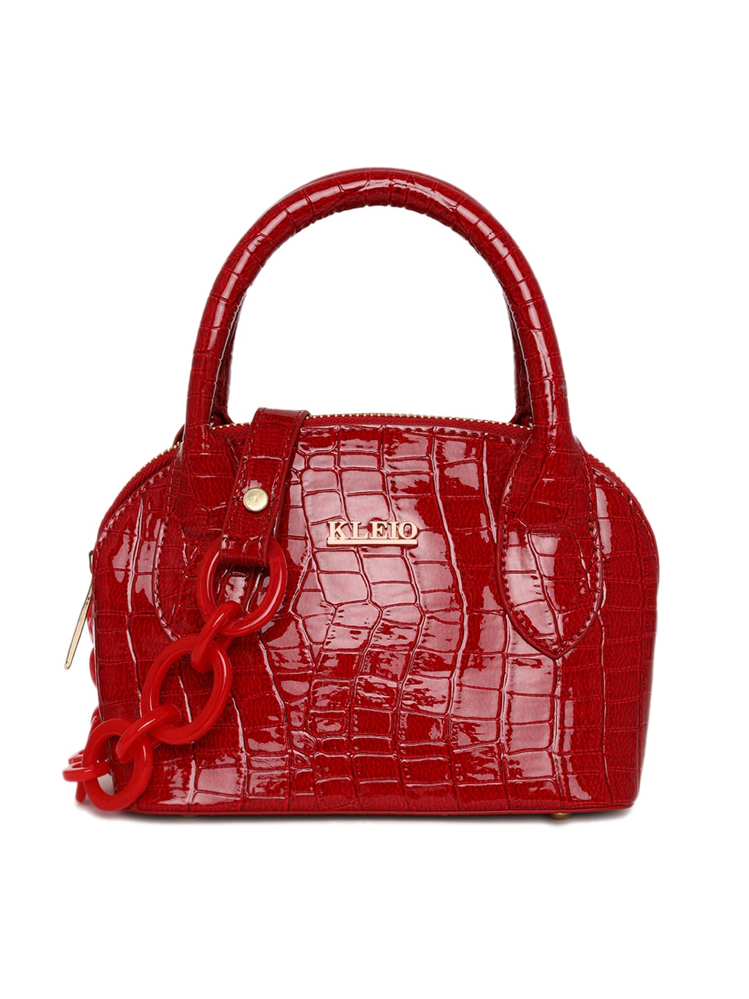 

KLEIO Women Croc Textured Structured Handheld Bag, Red