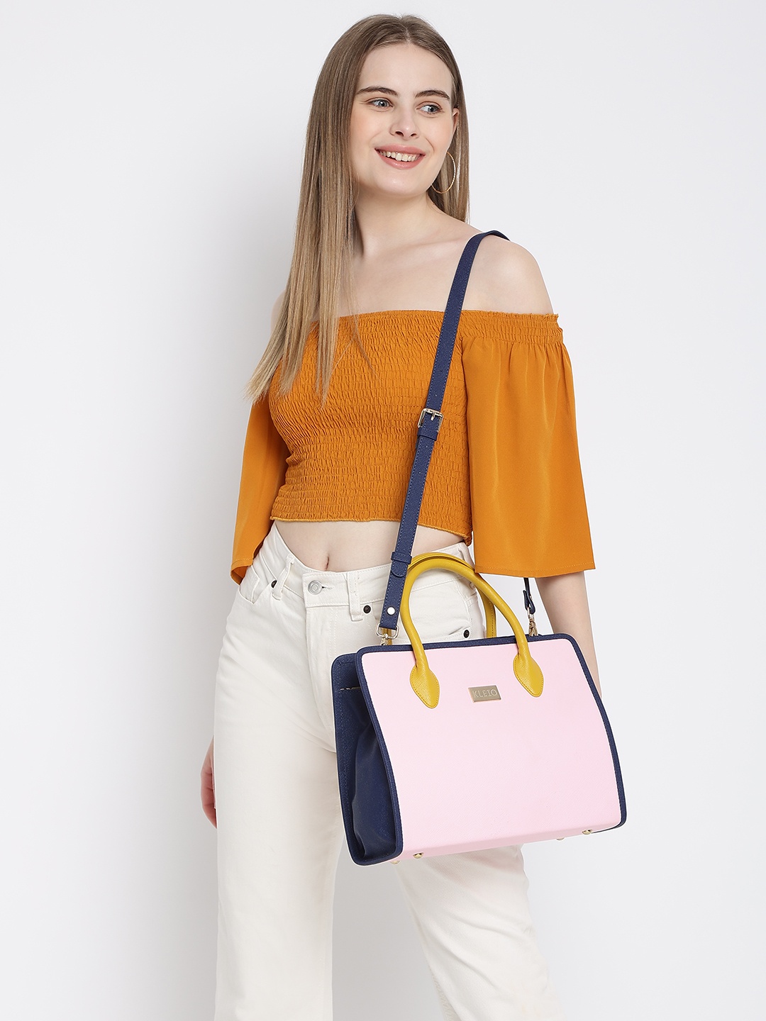 

KLEIO Colourblocked Medium Handheld Bag, Pink